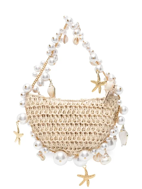 Pearl Straw Woven Crossbody Bag