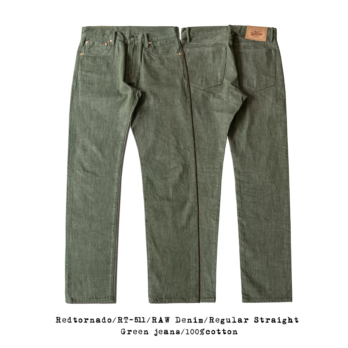 Red Tornado Tea Green 14oz Selvedge Denim Jeans Straight Fit Amekaji Pants Men 5