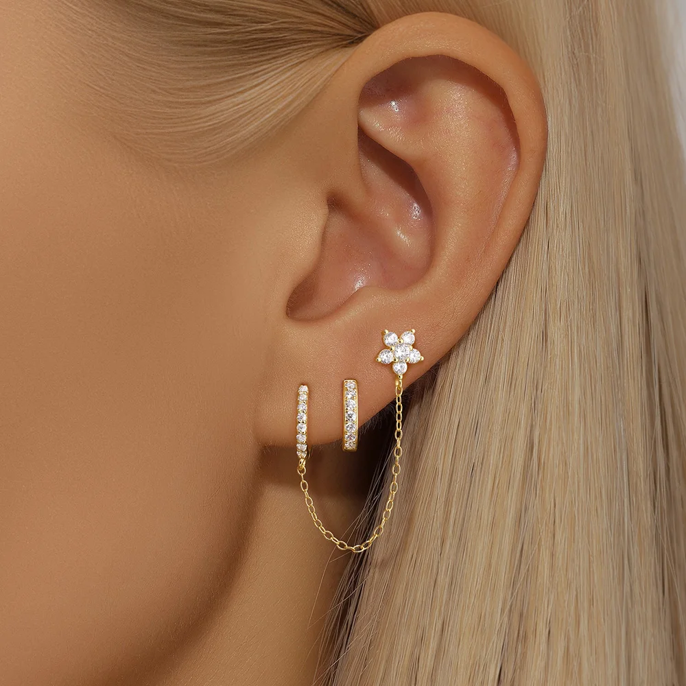 Aide 925 sterling silber 3 stücke set Creolen für frauen 18k vergoldet ohrring braut hochzeits feier pen dientes feiner schmuck – Detail 9