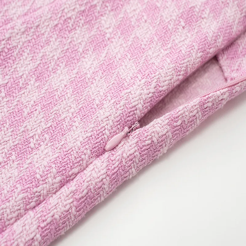 2022 Spring Textured Culottes Houndstooth Pink Small Fragrance Double Breasted High Waist Shorts