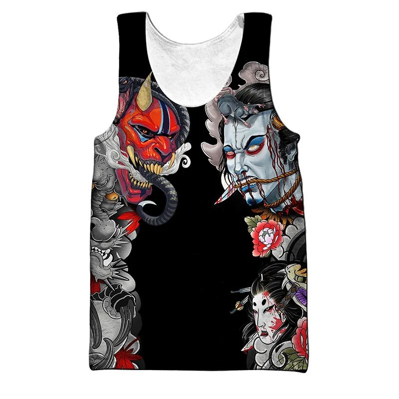 New Summer 3D Samurai Armor Oni Mask Tattoo Printed Tank Top Guard Graphic Tank Top Men Gym Kid Fashion Cool Abbigliamento Sportivo Top
