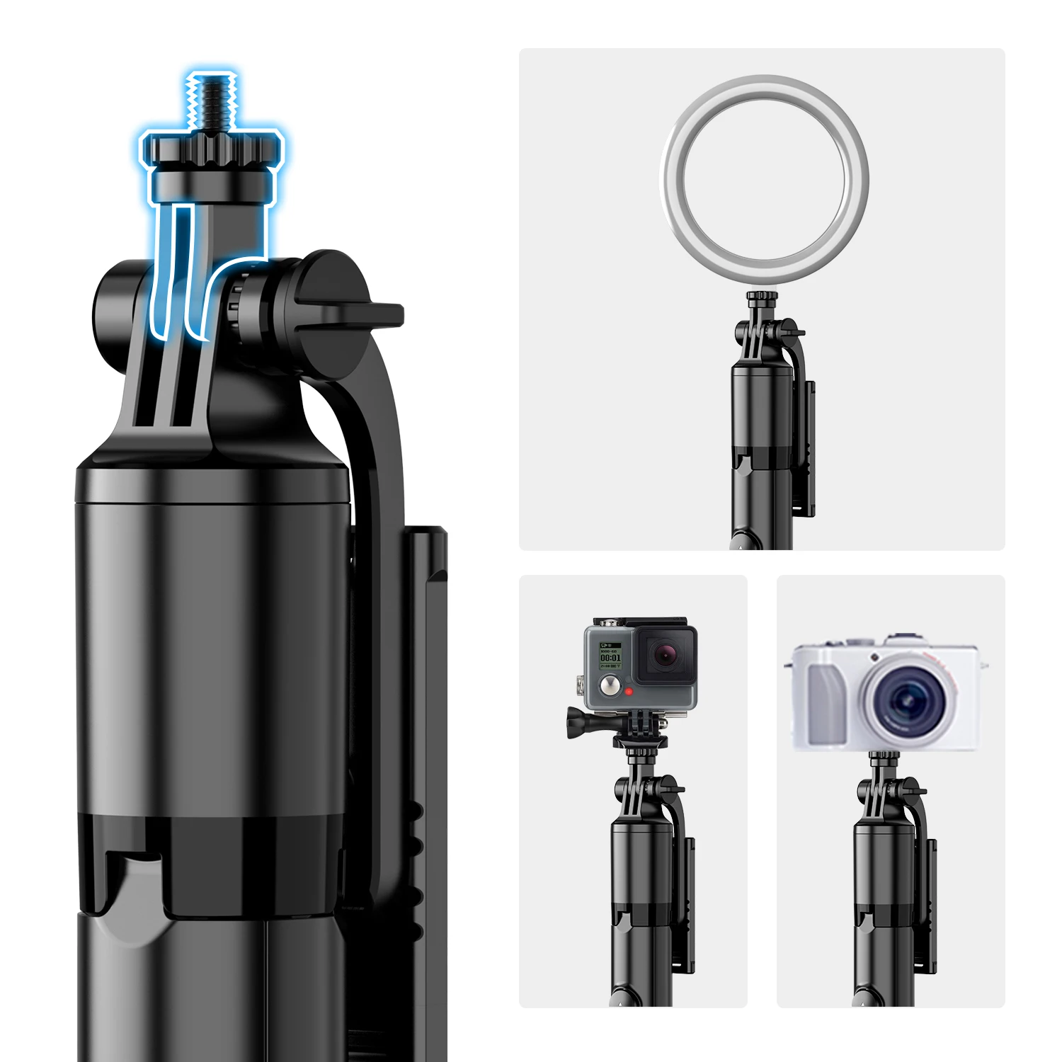 Selfieshow Q06 강화 알루미늄 합금 라이브 블루투스 삼각대, 셀카봉 휴대용 삼각대 스탠드 안정기, 휴대폰 삼각대