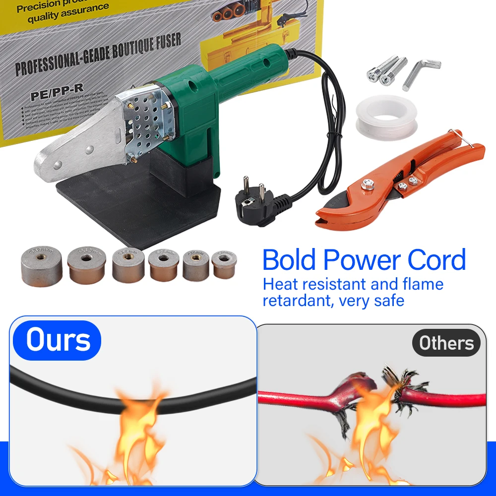 1200W 220V PPR 파이프 열융착기 20/25/32mm 다이 헤드 플라스틱 튜브 용접기 키트 (파이프 커터 포함) PE PVC 수도관용