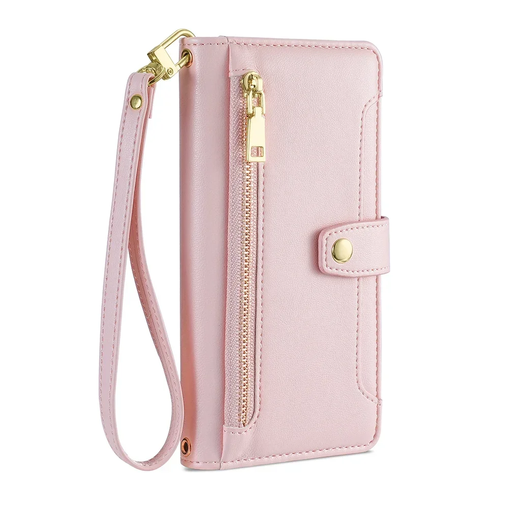 Zipper Wallet Crossbody Phone Case with Lanyard and Card Slots - Flip Design