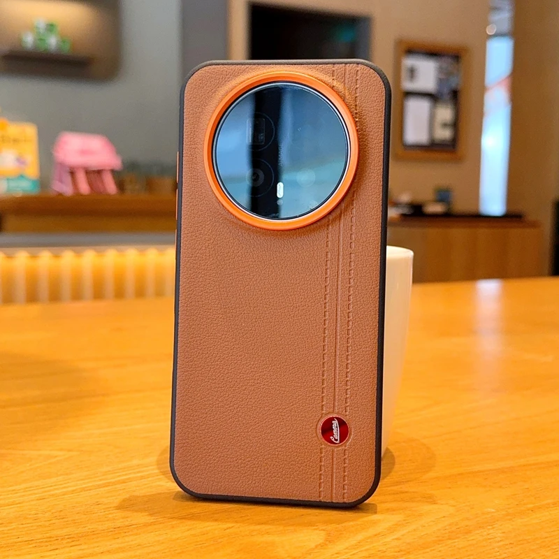 Elegant Leather-Wrapped Phone Case with Minimalist Solid Color Design