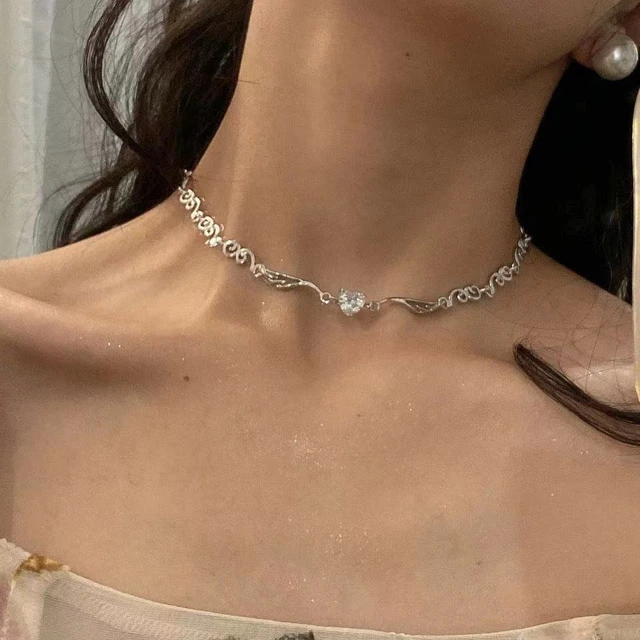 1pc Silver Luxury Full Rhinestone Decor Choker Necklace, Chunky Collarbone  Chain For Women | SHEIN EUQS