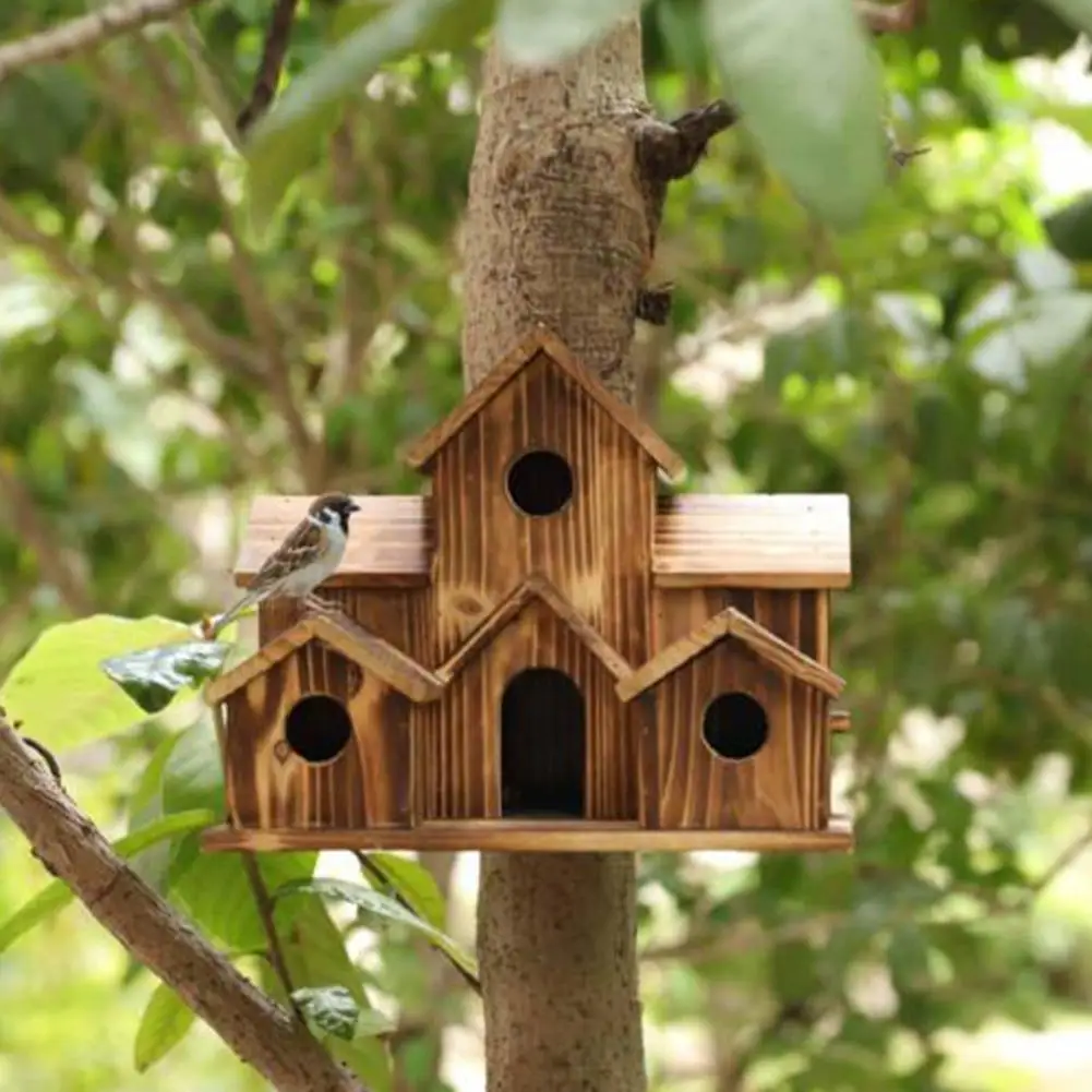 Outside Wooden Bird Nest Natural Decor Bird Hut Hummingbird House for Home Craft Garden Birdhouse Decor
