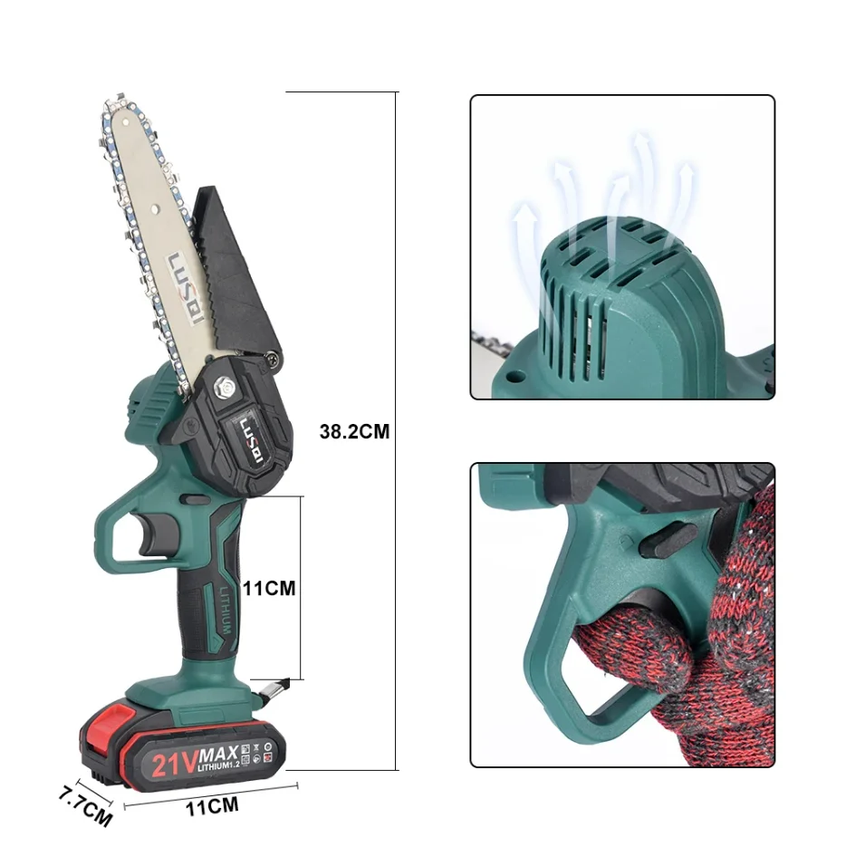 LUSQI Cordless Pruning Shears Or 4/6in Electric Chainsaw Lithium Chain Saw Pruners Cutting Pruning Branch Set Garden Tools 6