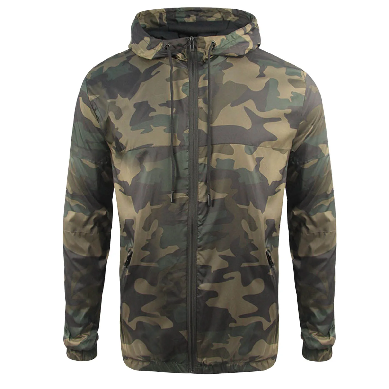 Men Zip Up Hoodie Spring Autumn Patchwork Color Hooded Jacket Coats Pockets Drawstrings Fit Outdoor Sports Breathable Sweatshirt