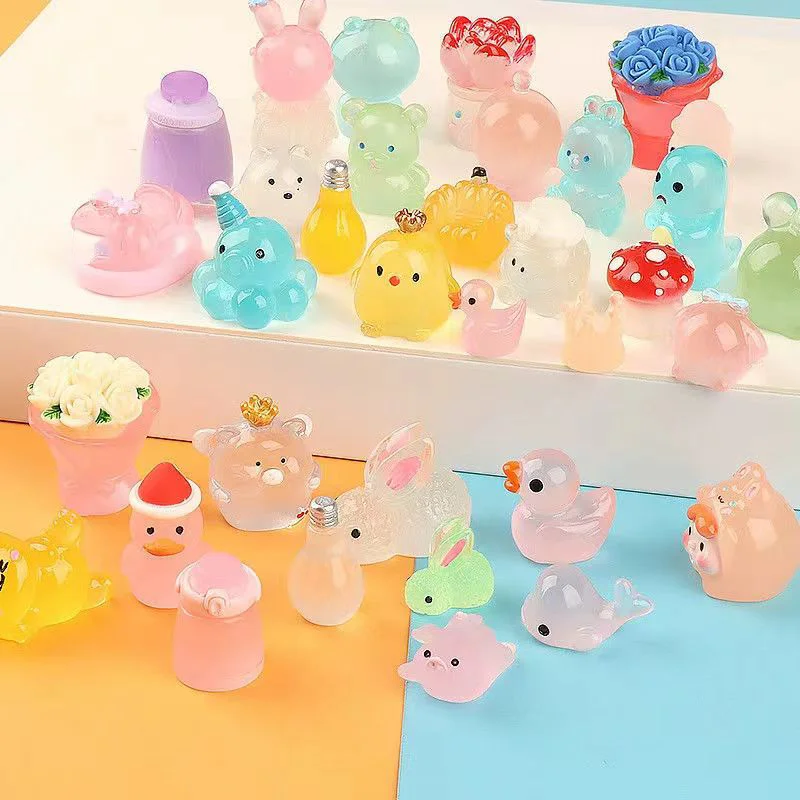 Glow Dark Dinosaur Blocks 5/10 Pcs Set Glowing In The Dark Cute Mini Dinosaur Fox Animal Cartoon DIY Accessories Micro Landscape Kawaii Girl Kids Toy Gift