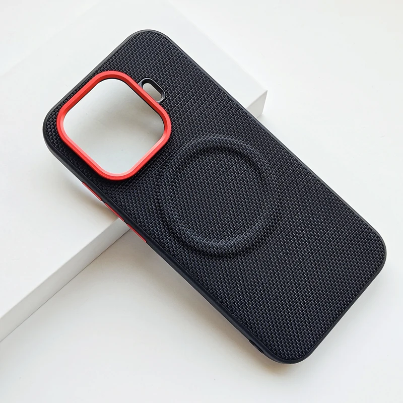 Magnetic Luxury Weave PU Leather Anti-fall Phone Case with Wireless Charging Compatibility