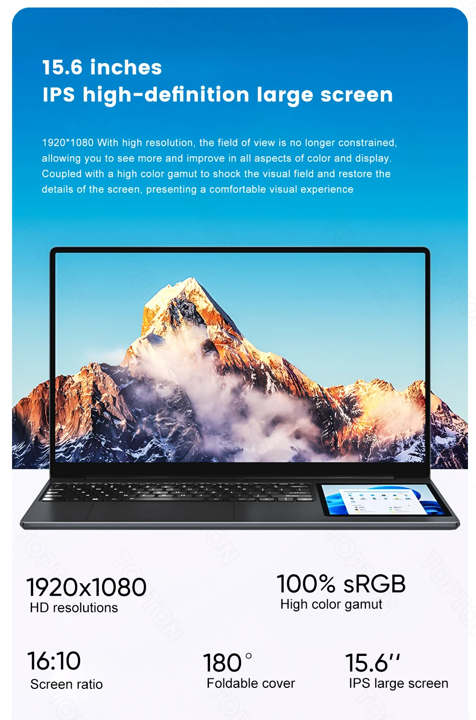 S845b8e84906d4054a2ad670ce197e12d1 Topton L10 Dual Screen Slim Laptop 15.6 Inch IPS + 7'' Touch Intel Celeron N5095 Max 16G DDR4 2T SSD Office Notebook PC Computer