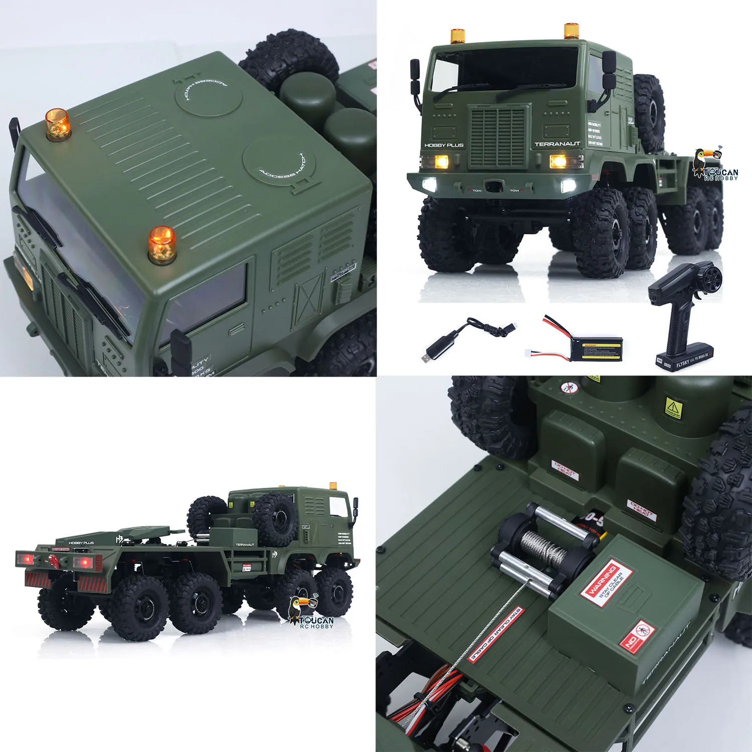 RTR 1/18 무선 조종 군용 트럭 8*8 RC 오프로드 차량 280 브러시드 모터 피프스 휠 윈치 금속 후크 사륜 조향