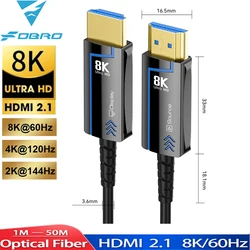 Premium 8K Fiber Optic HDMI Cable - Ultra High Speed 48Gbps, HDR, 120Hz Refresh Rate - 50m (HDMI Cable 8K 2.1)