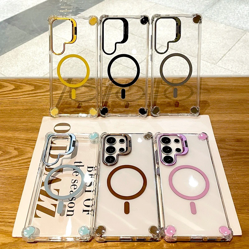 Luxury Transparent Case with MagSafe Wireless Charging Stand Cover