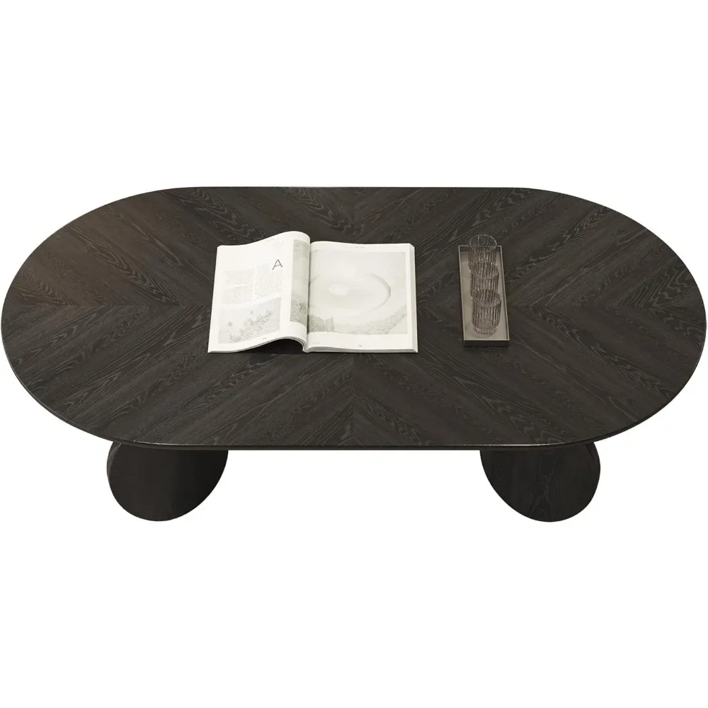 Oval Coffee Table, Solid Wood Coffee Table Simple Design, Farmhouse Black Coffee Table for Living Bedroom -51.2" x 27.6" x 15.6" 5