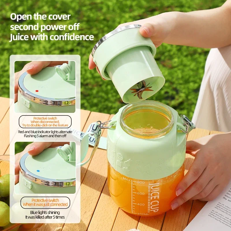 Wireless Portable Juicing Bucket Electric 800ml Sports Cup Fresh Fruit Juicer With Large Capacity and 10 Stainless Steel Blades 5