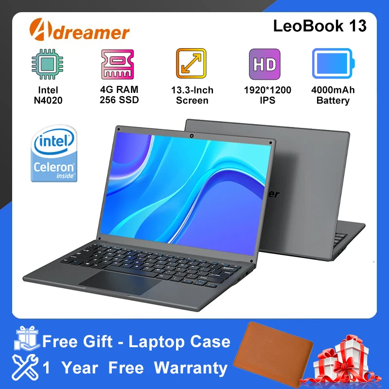 מחשב נייד Adreamer בגודל 13.3 אינץ' LeoBook13 Notebook 1920*1200 IPS Windows 10 Intel N4020 4G RAM 256G SSD נייד לתלמידים עסקיים