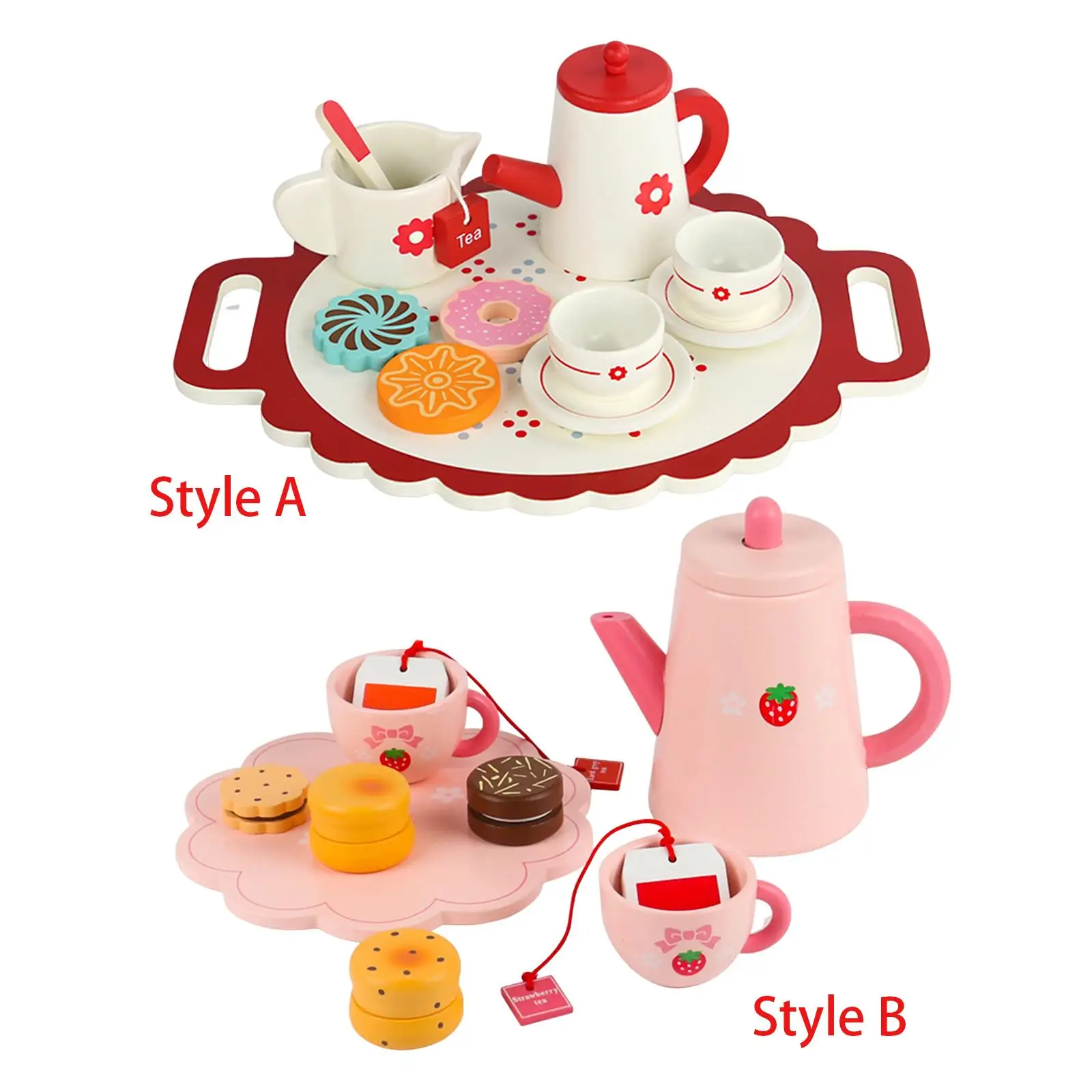 

Wooden Toy Kitchen Playset Playset Wooden Toys Cake Wooden Tea Set for Birthday Party Gift Kid Tea Party Little Girls