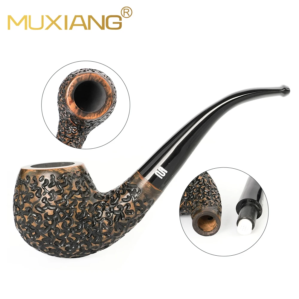 brair  wood tobacco pipe Classic curved handle pipe Hand-carved design Rainbow series pipe 9mm pipe channel Solid wood pipe gift 6