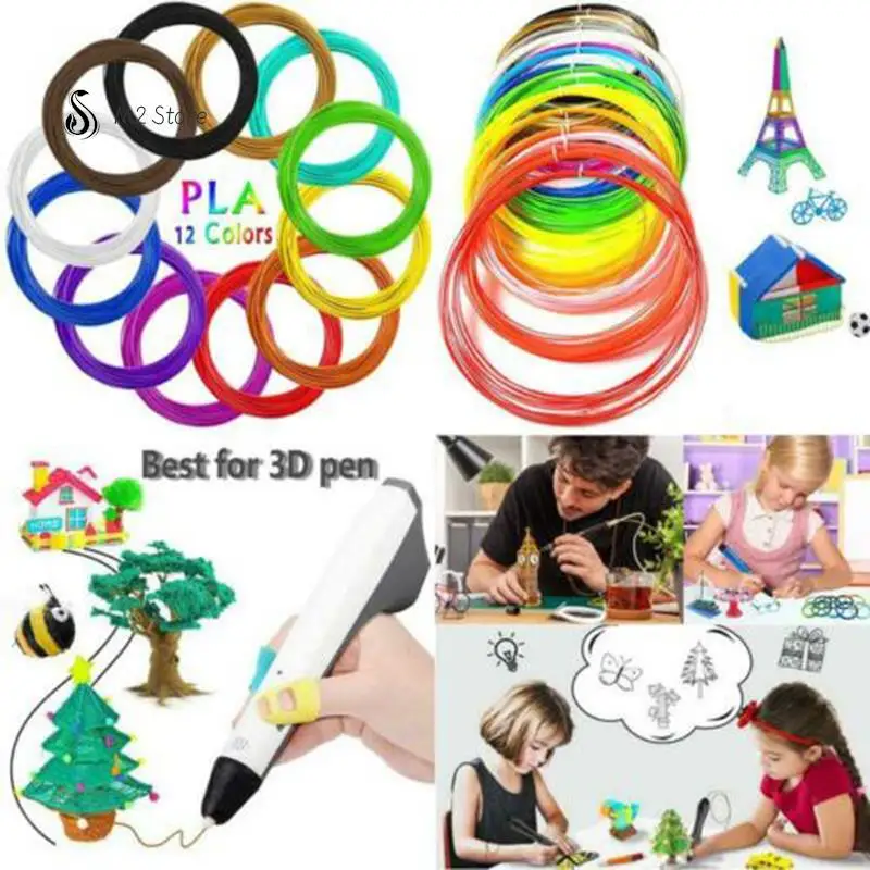 3D 프린터용 플라스틱 필라멘트, 3D 펜, 12 롤, 12 색, 3 미터 직경, 1.75mm