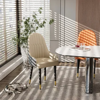 Faux Leather Dining Chair Set of 2 with Solid Wood Legs 5