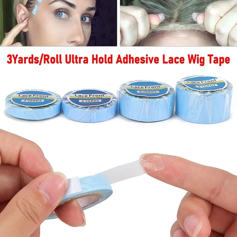3Yards/Roll Double-Sided Wig Tape Waterproof Ultra Hold Hair System Tape Strong Adhesive Blue Lace Front Glue hair extension tape