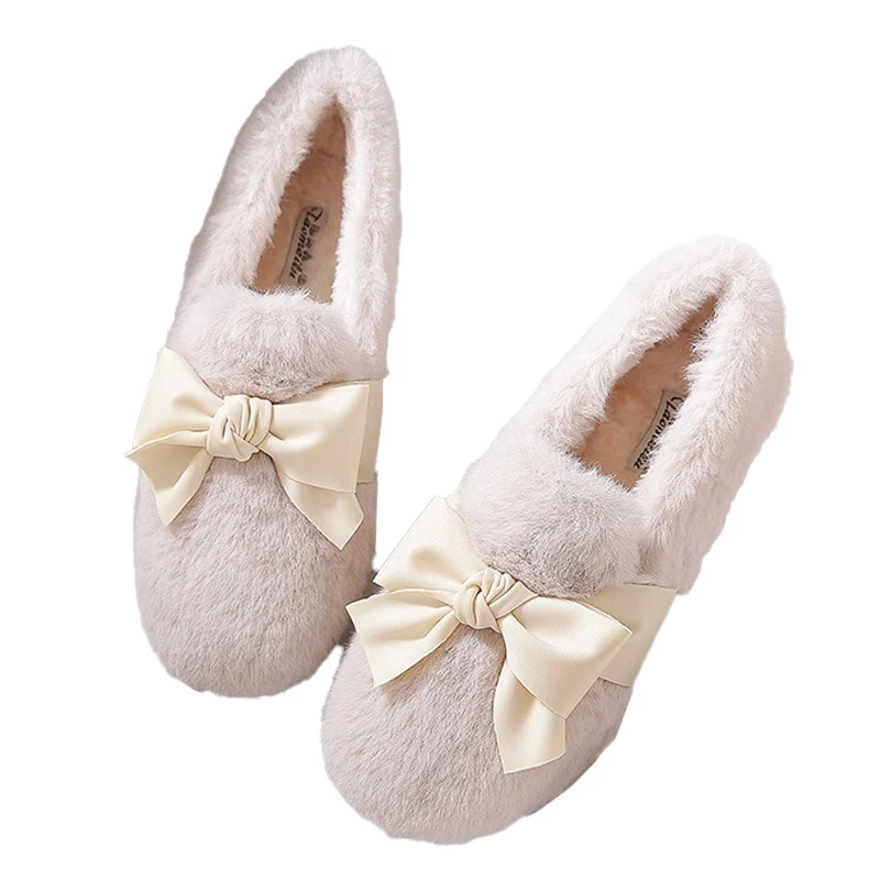 

Plush Shoes for Women's Outwear Spring Autumn Winter New Mink Plush Thick Sole Cotton Plush Bean Warm Shoes Lazy Shoes 2cm Flats