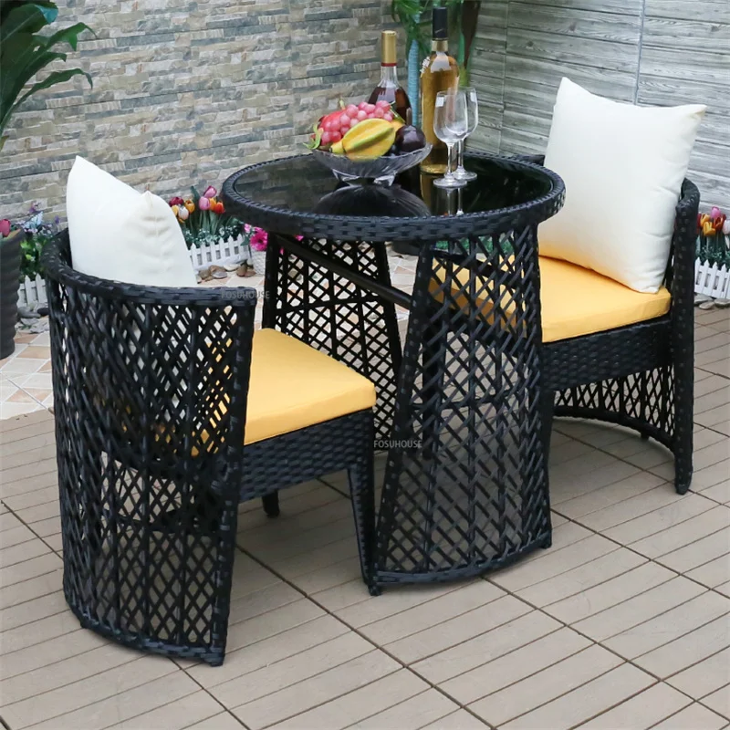 Nordic Rattan coffee table Chairs Combination Light Luxury Outdoor