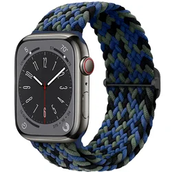 Braided Elastic Nylon Watch Band Bracelet - Solo Loop Design - 42mm 44mm 45mm 49mm (Black blue green)