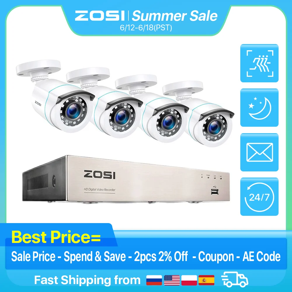 Kit Videosorveglianza ZOSI 4 Telecamere 1080p - DVR 8CH, Visione Notturna 24m, App Mobile - Foto 7