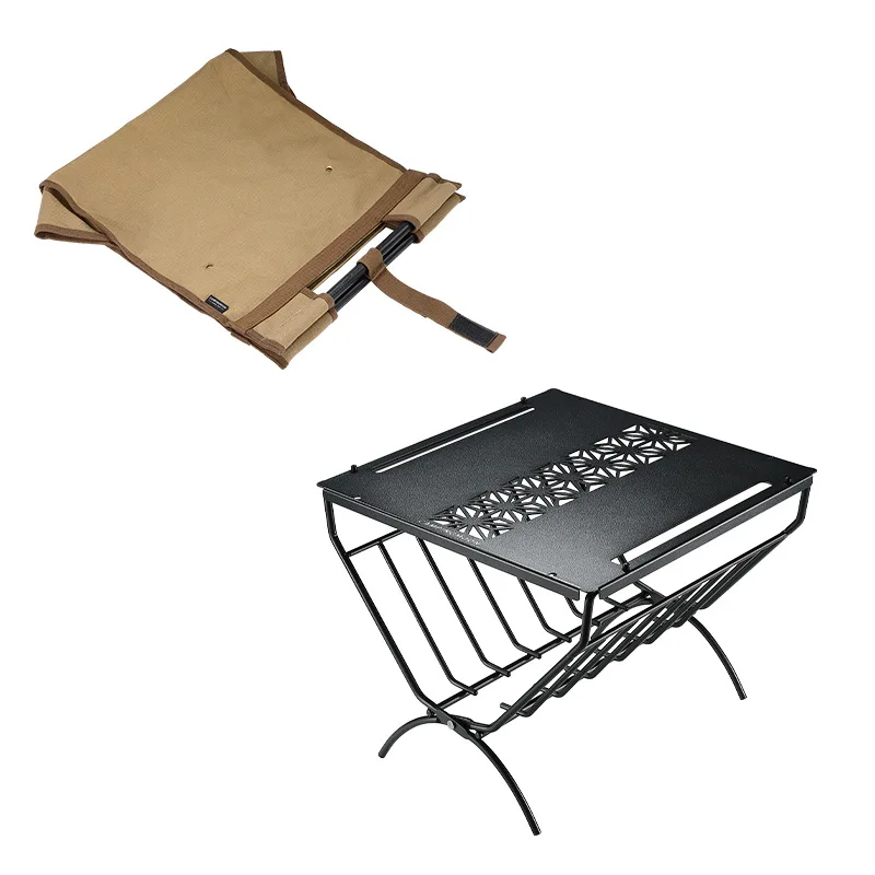 T-285A CAMPINGMOON Folding Firewood Rack Camping Heat-Resistant Storage Table Foldable Portable Desktop Firewood Storage Rack