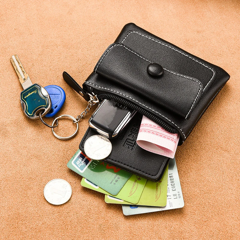  Leather Keychain Zipper Change Wallet Small Mini Pouch