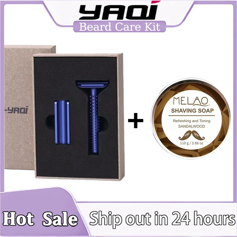 YAQI Sputnik Dark Blue Razor Set - Aluminum Men's Shaving Kit with Gift Box & Holder