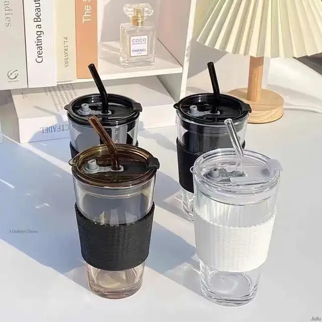 Hoolerry 6 Pcs Glass Cups with Lids and Straws 18 oz Iced Coffee Cup Ribbed  Glass Tumbler Set Smooth…See more Hoolerry 6 Pcs Glass Cups with Lids and