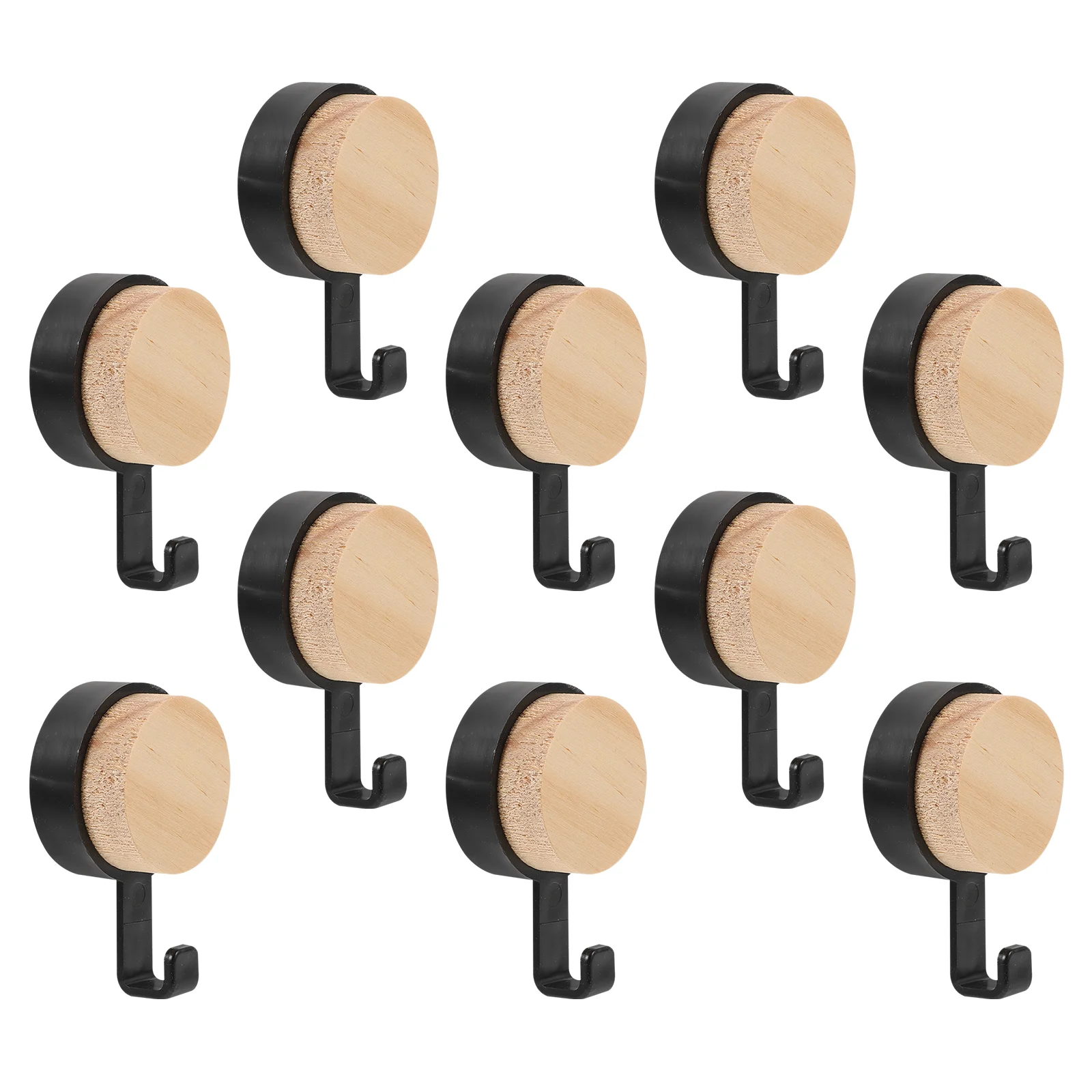

10 Pcs Wooden Round Sticky Hook Wall Hooks Keychain for Hats Modern Coat Mount Coats