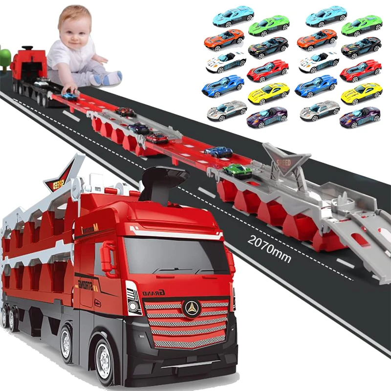 

Large Car Transporter Truck Folding Track Racing Vehicle Kids Competitive Games Storage Alloy Car Boy Toy Children Novel Gift