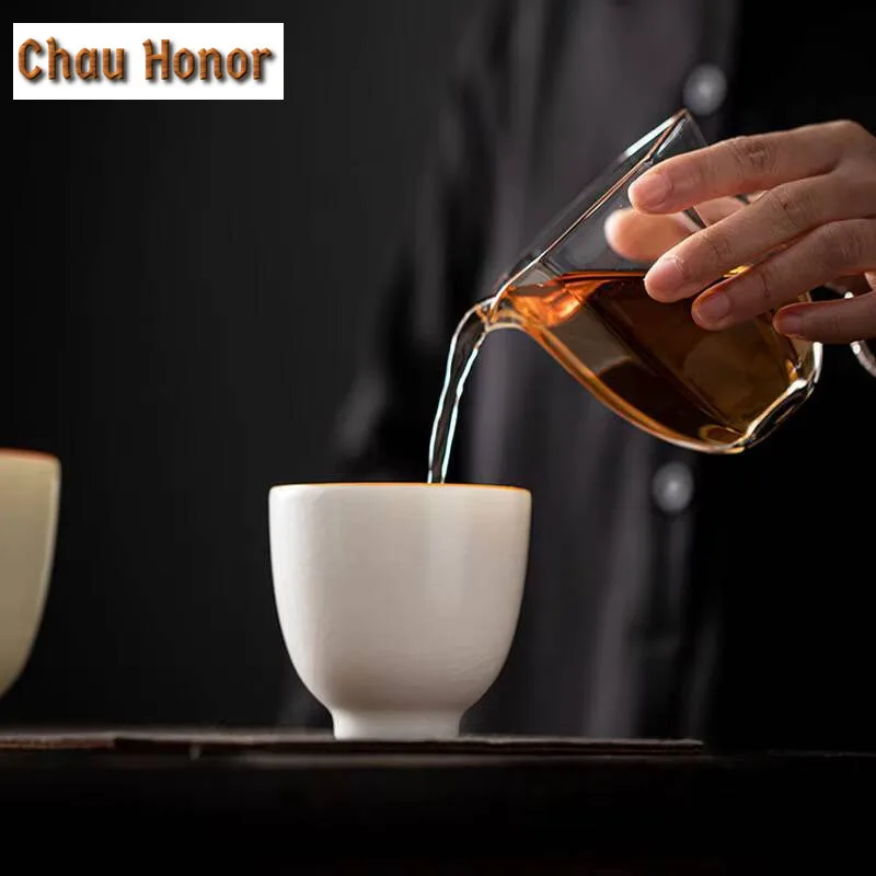 180ml Boutique Jade Grease Ru Porcelain Gaosheng Cup Handmade Household Chinese Kungfu Teaset Tea Ceremony Drinkware Accessories