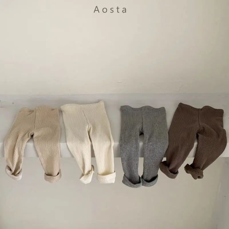 2023 Autumn New Baby Solid Ribbed Leggings Cotton Toddler Tights Casual Trousers Infant Girl Bottoming Pants Kids Clothes