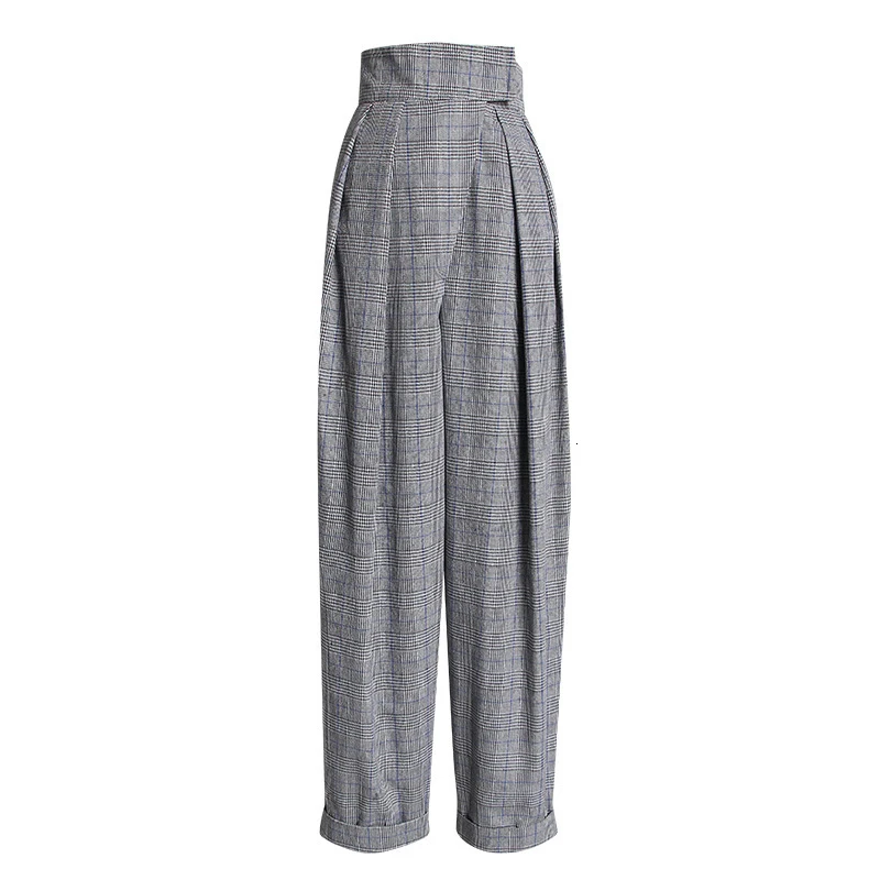 High Waist Plaid Ruched Harem Trousers for Women Casual Ankle Length Pants Female 2024 New Asymmetrical Fashion Autumn Korean fashion new women elastic waist plaid cargo pants high waist drawstring joggers female casual trousers wide leg loose harem pant