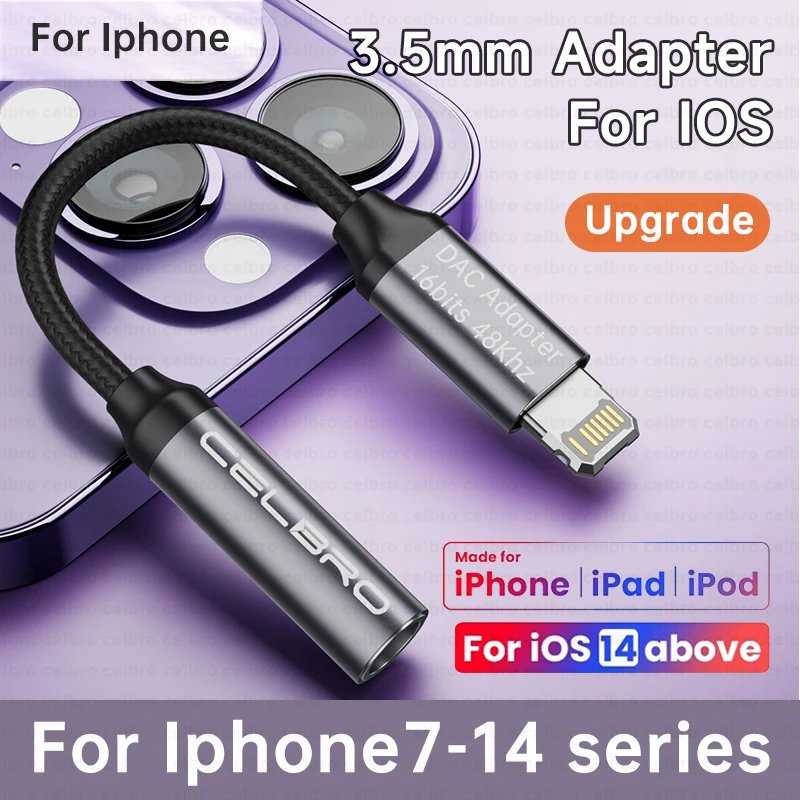 아이폰 14, 13, 12 프로 맥스, 아이패드 에어, 애플 3, 5 잭 헤드폰 케이블 커넥터, iOS 3.5mm 오디오 어댑터, Aux Lightning Cat