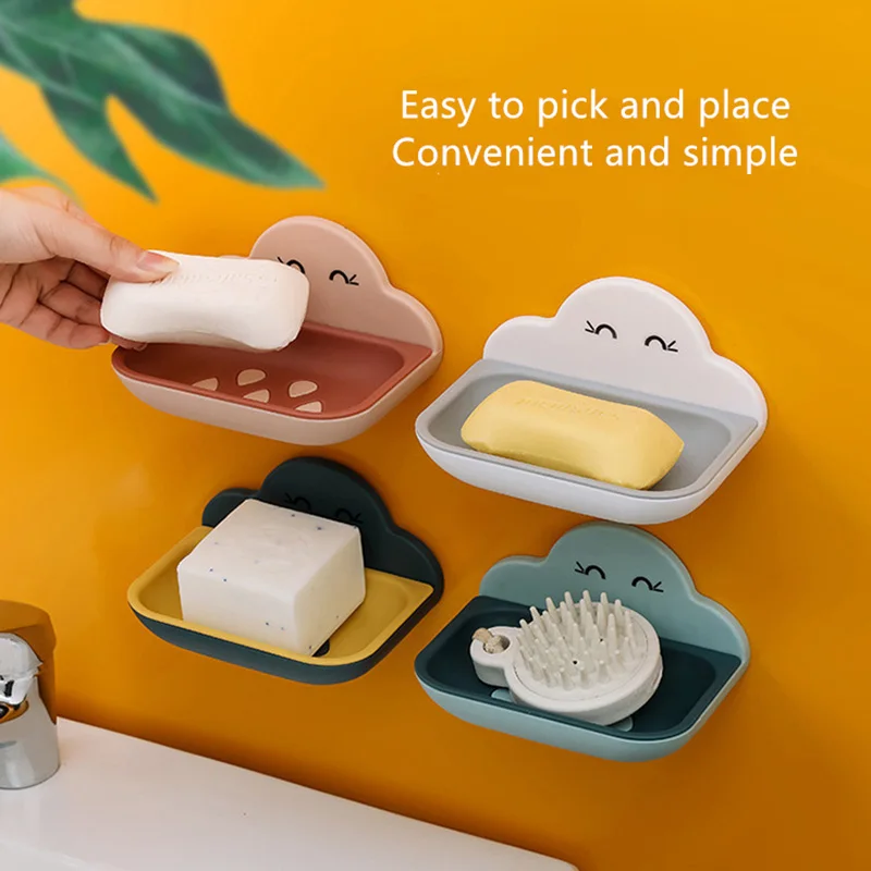 

Cartoon Cloud Shape Soap Box, Dish Sponge Drain, Storage Plate Bathroom, Holder, Free Punch