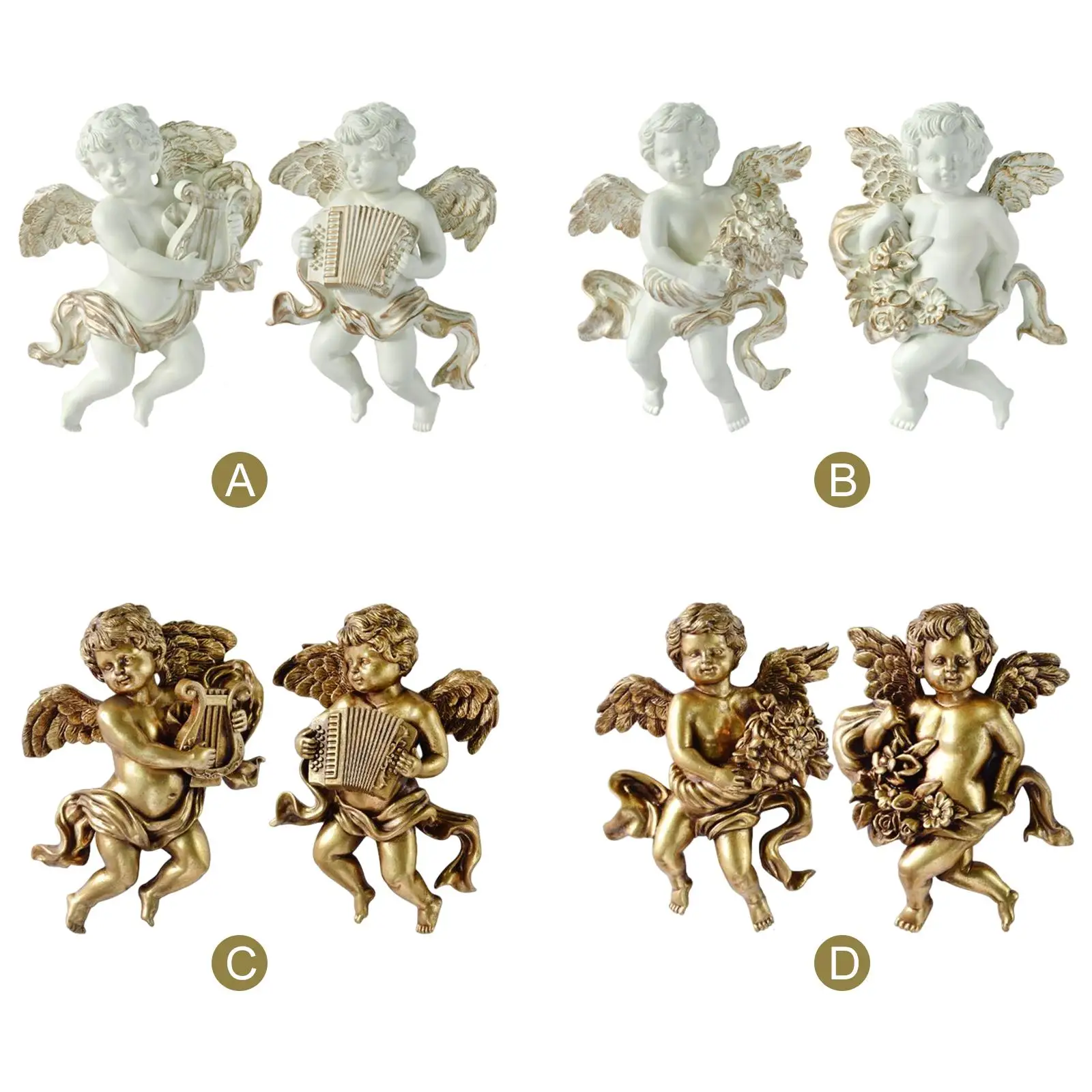 

2x Cute Angel Statue Figurines Wall Sculpture Cherub for Entrance Office