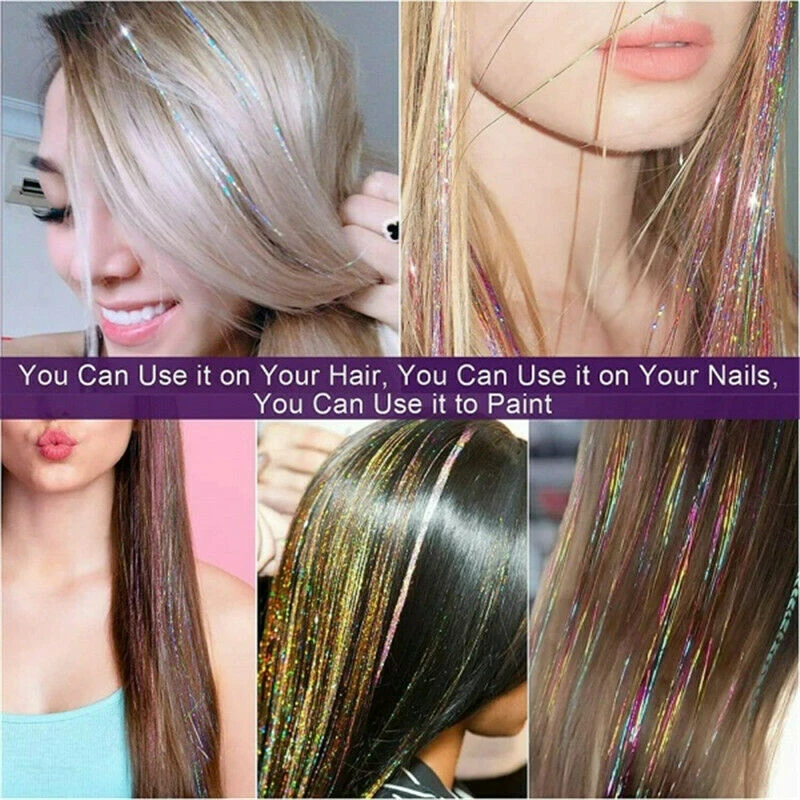 47 Inches Tinsel Hair Extensions Kit with Tool 12 Mixed Colors 2400 Strands  Glitter Sparkle Shiny Hairs Braider for Women Girls