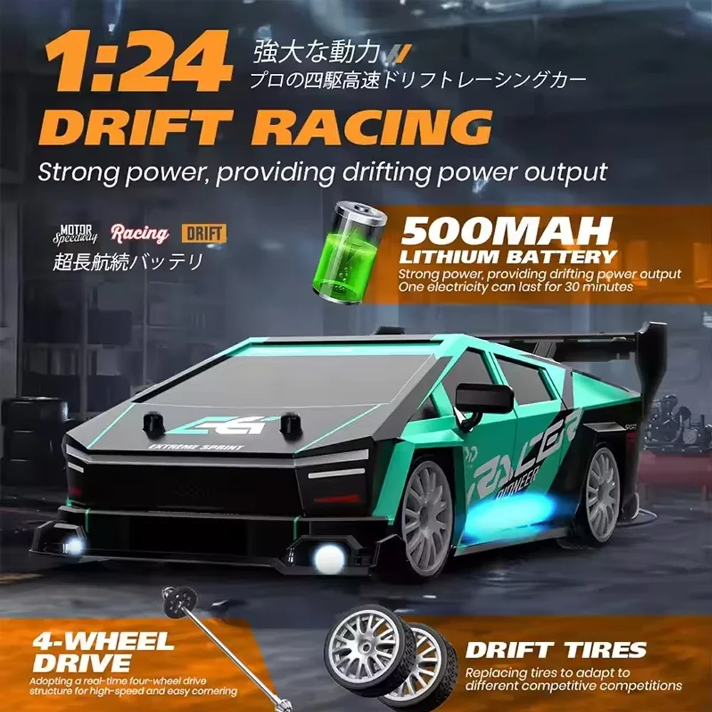 RC Drifting Car 1/24 4WD 30km/H High Speed LED Lights Gyro 2.4Ghz Remote Control with PVC Shell Electric Toys for Boys Kids Gift 6