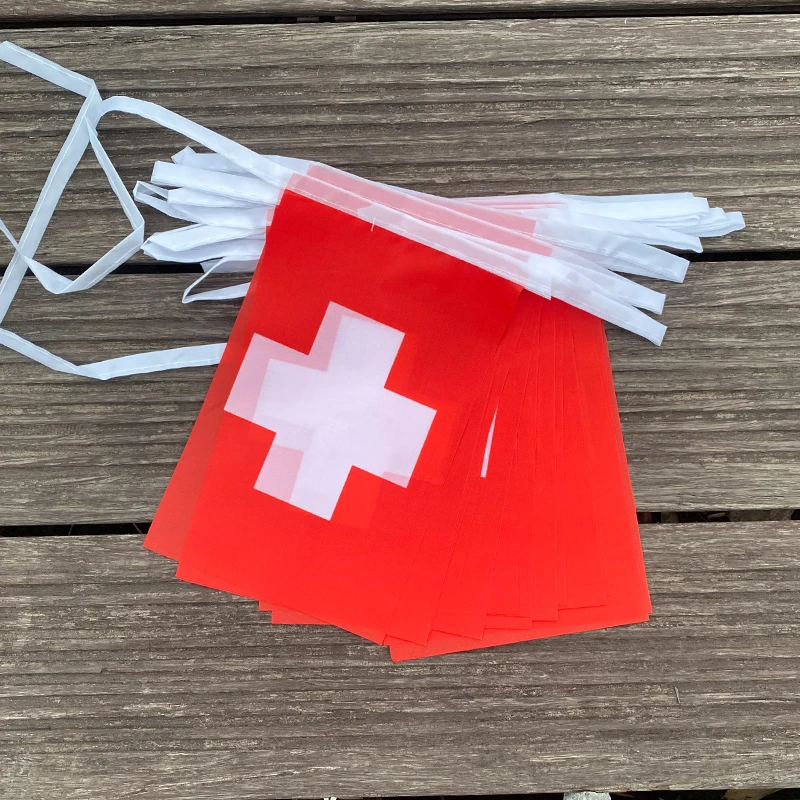 Banderines De Suiza Y Países - 10 Metros Con 30 Banderas, Decoración Para Fiestas, Eventos Deportivos O Días Patrios - Impermeable Y De Tela Duradera