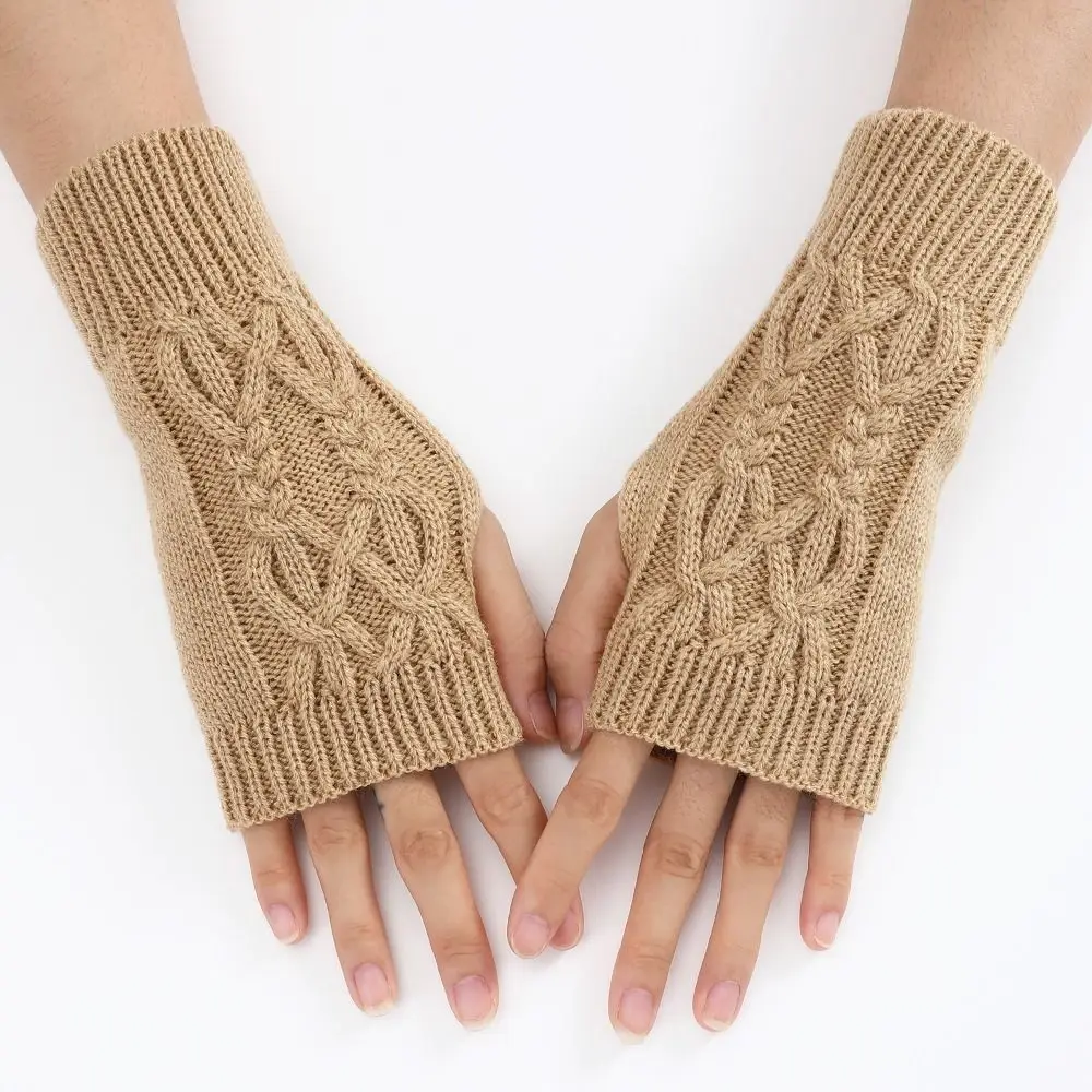

Knitted Wrist Gloves Fashion Twists Knot Short Half Finger Warm Mittens Elastic Open Finger Sleeve False Sleeve Autumn Winter