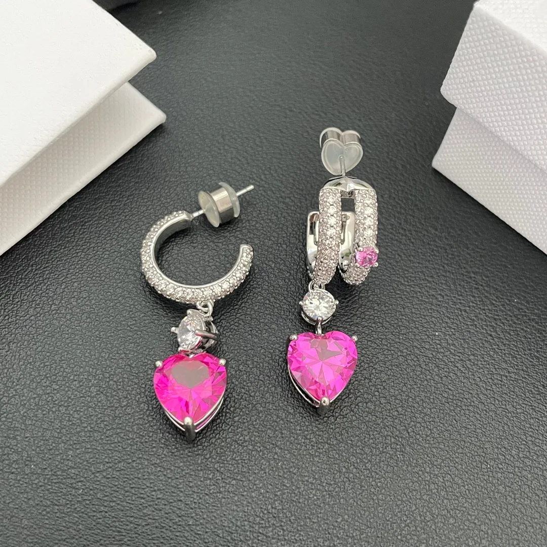 Earrings Fashion Temperament Light Luxurious Heart Color Asymmetrical Cute Piercing Aretes De Mujer Pendientes Brincos Boucles