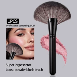 Extra - Large Soft Fan - Shaped Makeup Brush - Multi - Purpose Blush and Powder Brush (Black)