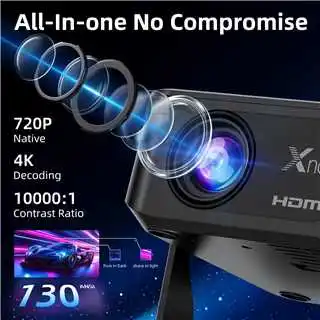 HA109 똑똑한 프로젝터 원주민 720P 4K 130ANSI 안드로이드 11 WiFi6 Bluetooth5.0 270° 회전가능한 홈 극장 프로젝터